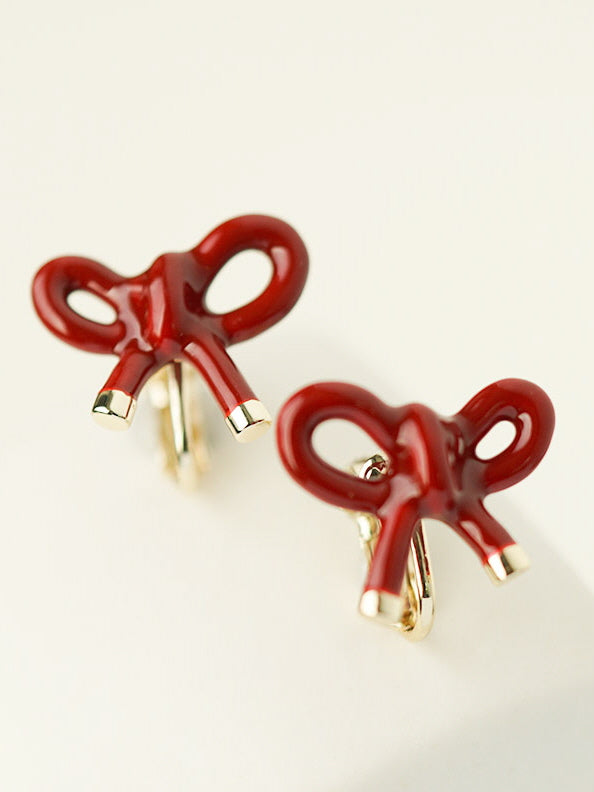 Vintage Red Ribbon Bow Earrings