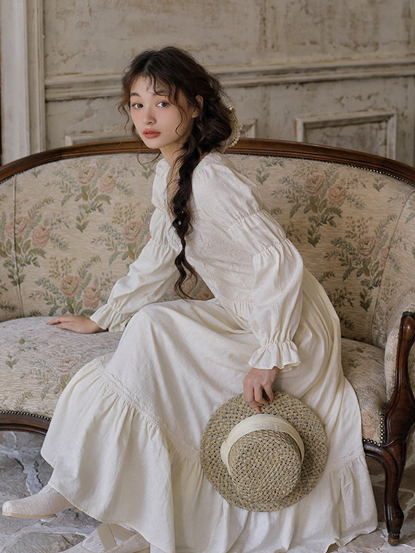 Vintage Princess Beige Cotton Dress