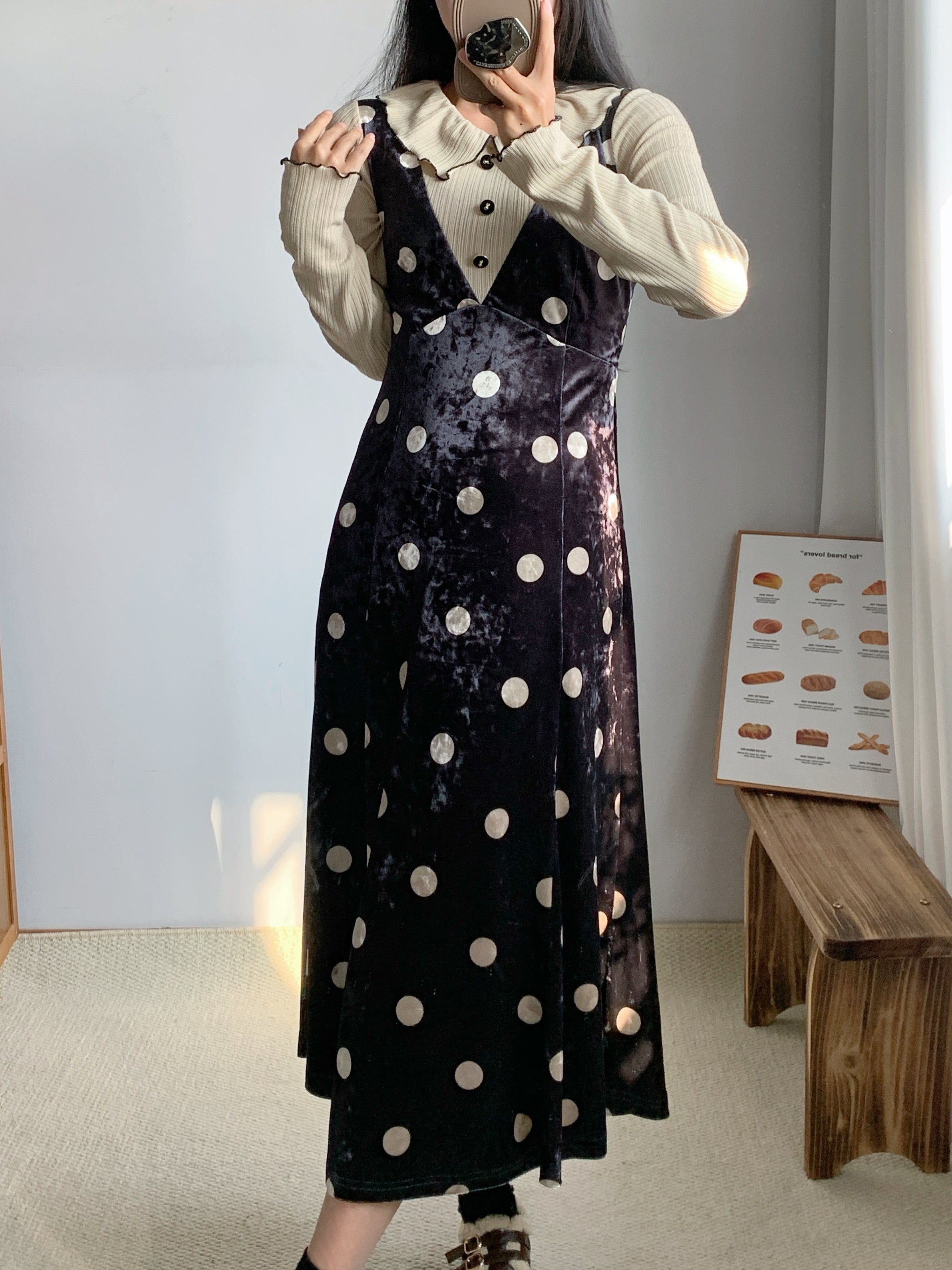 Velvet Polka Dot Layered Look Dress