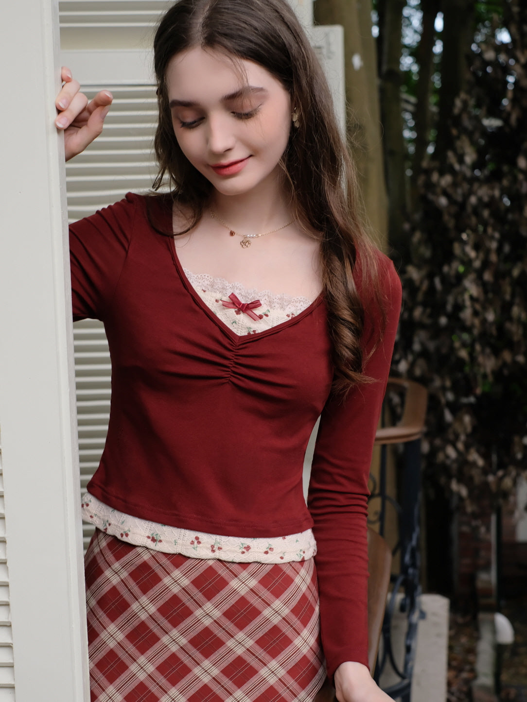 Vintage Knit Top with Lace Trim