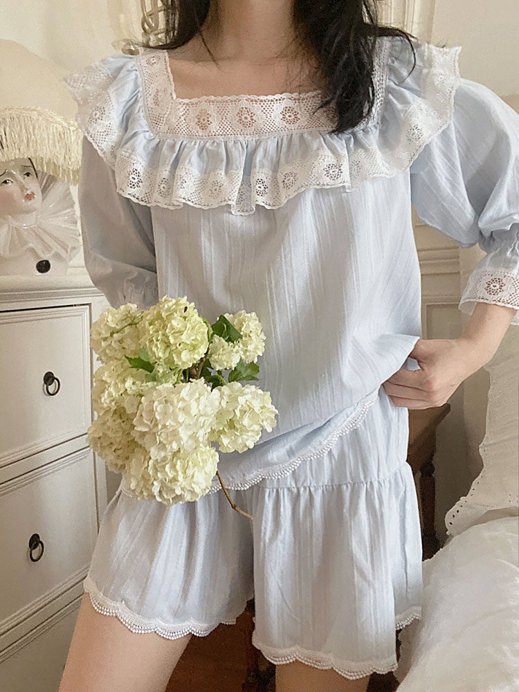Romantic Summer Lace Trim Pajama Set