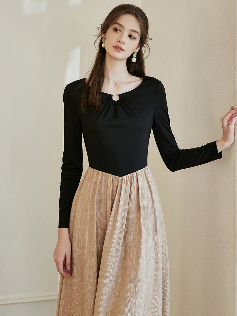 black and cream maxi dress Black Knit Beige Maxi Skirt Dress