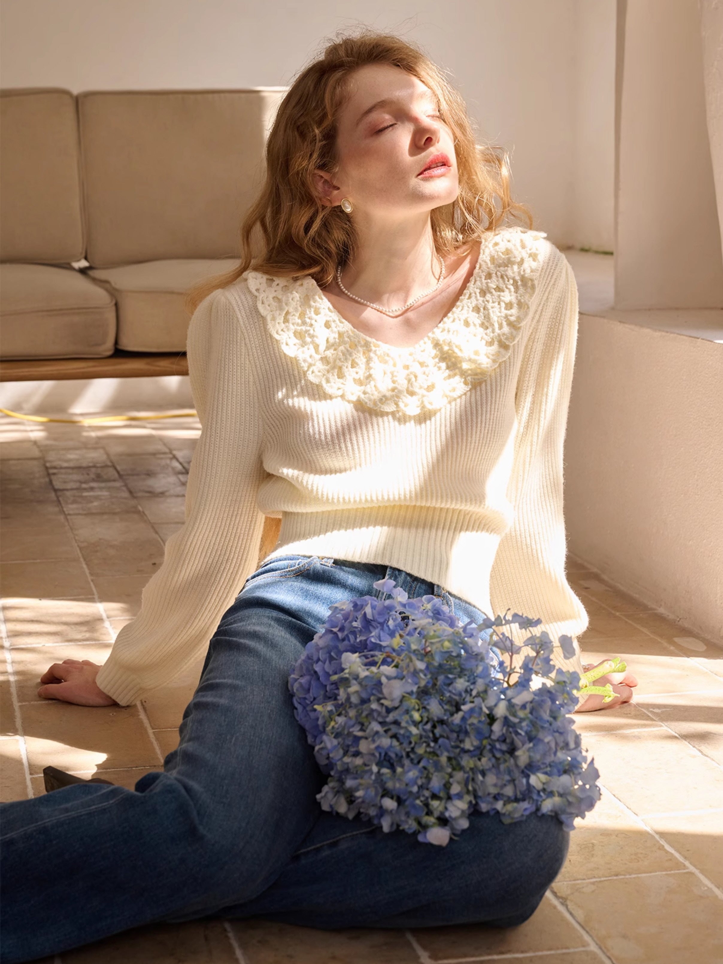 Vintage Lace Collar Knit Sweater