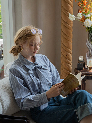 Vintage Striped Bow-Tie Blouse
