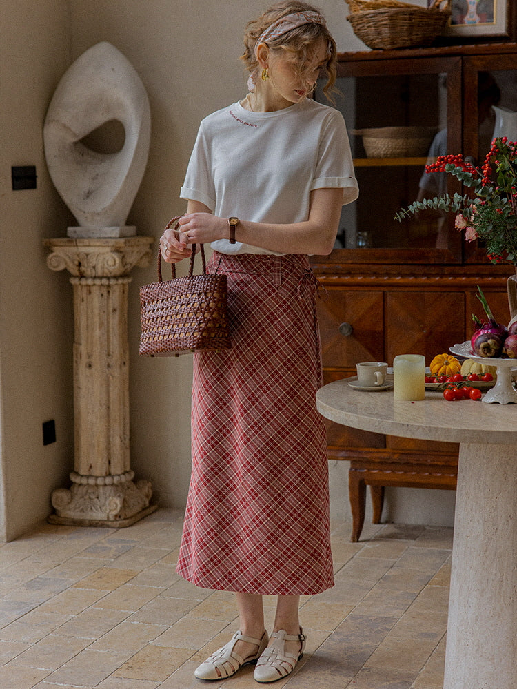 Vintage Plaid Wrap Red Checkered Skirt
