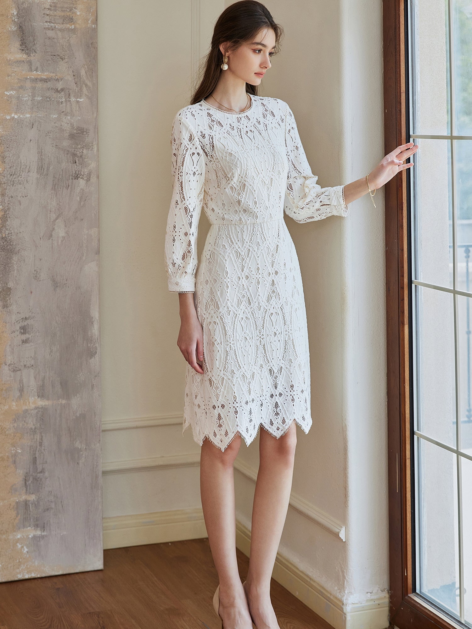 Ivory Lace Vintage Midi Dress