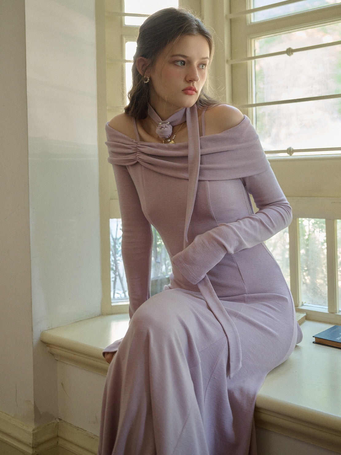 Elegant Off-Shoulder Lilac Maxi Dress Elegant Off-Shoulder Lilac Maxi Dress