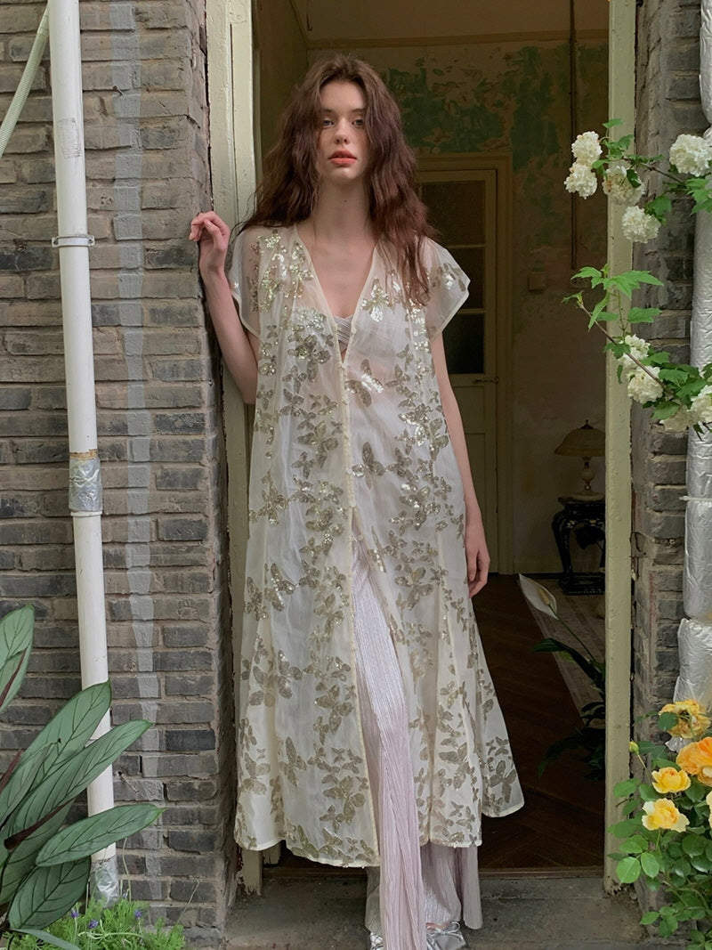 Golden Butterfly Sheer Cardigan Dress Ivory(Pre-Sale 12days) / XXS