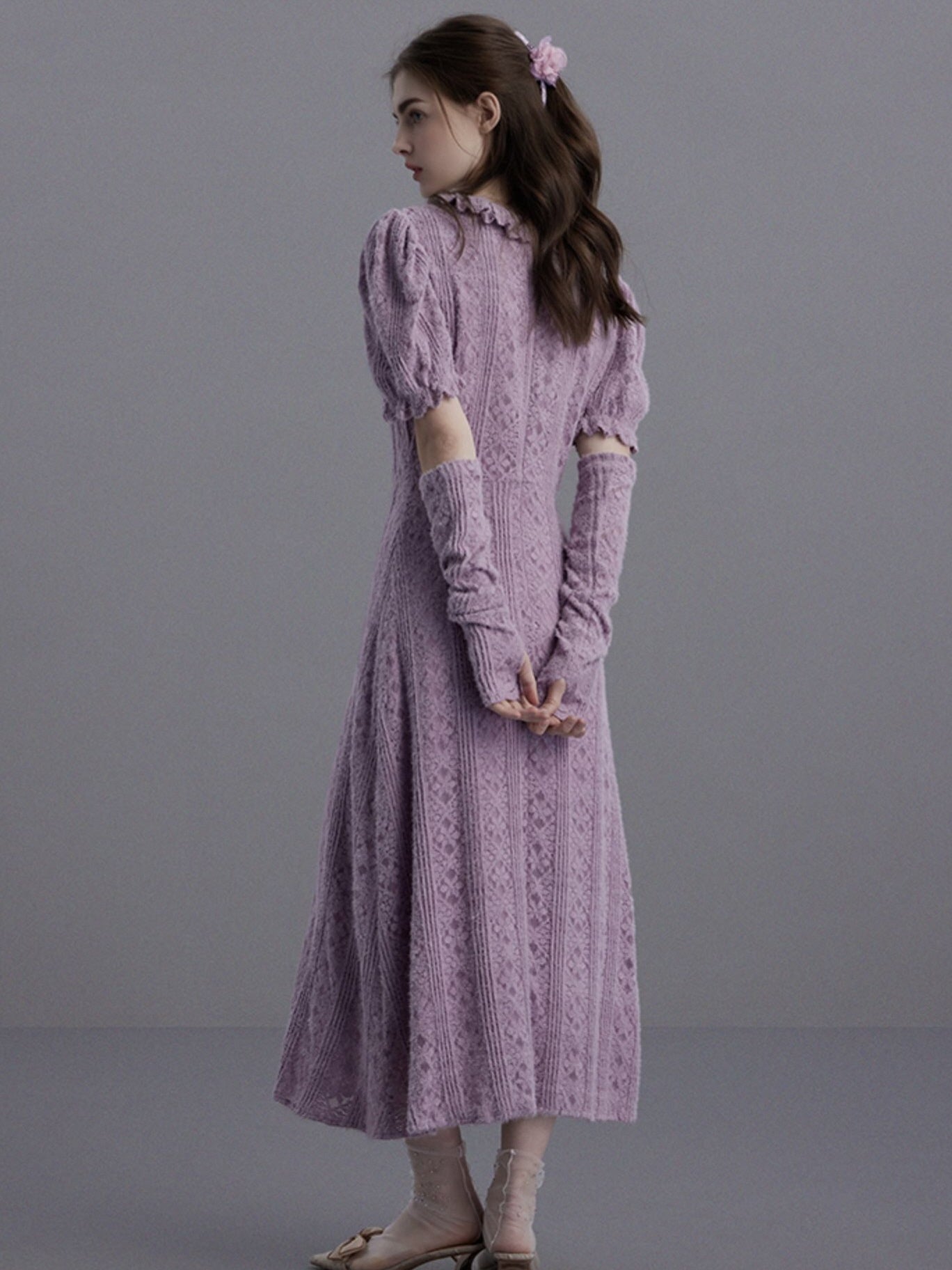 Elegant Puff-Sleeve Knit Dress