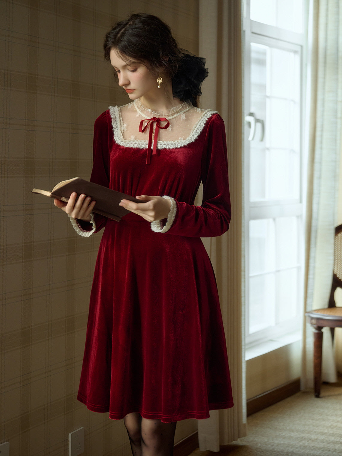 Crimson Dream Velvet Lace Dress Crimson Dream Velvet Lace Dress