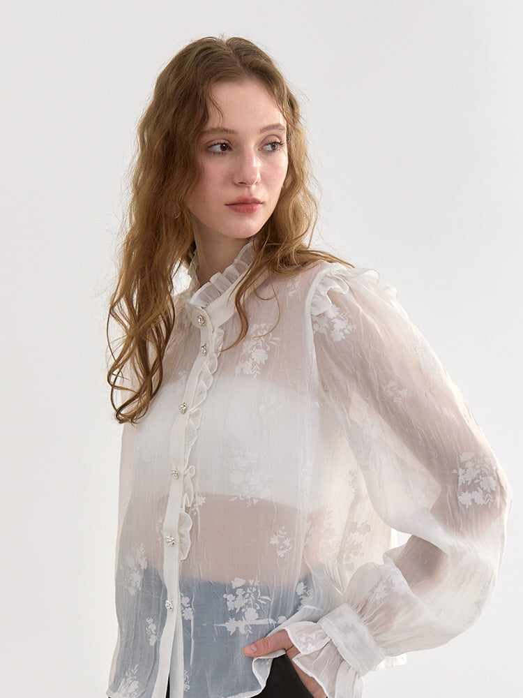 Vintage Pearl Button Lace Blouse