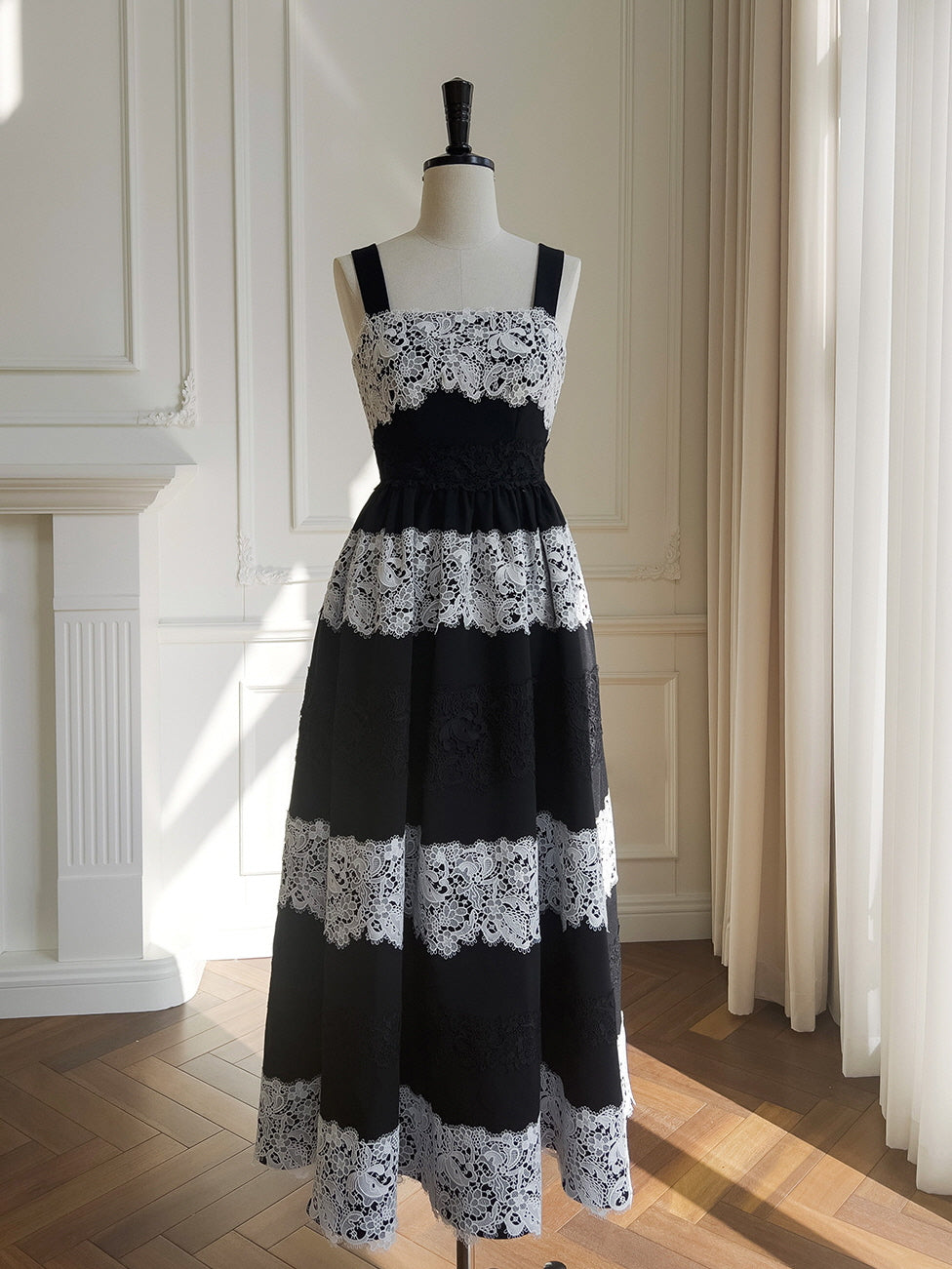 strapless open back dress Princess Black & White Lace Dress