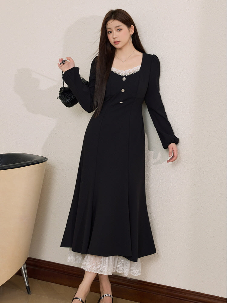 Vintage Buttons Lace Black Dress Vintage Buttons Lace Black Dress