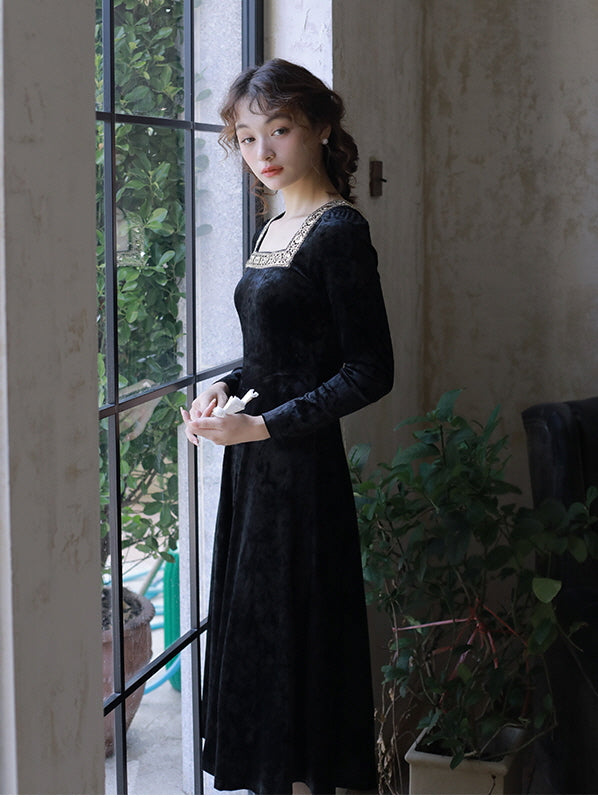 Vintage Black Velvet Princess Dress