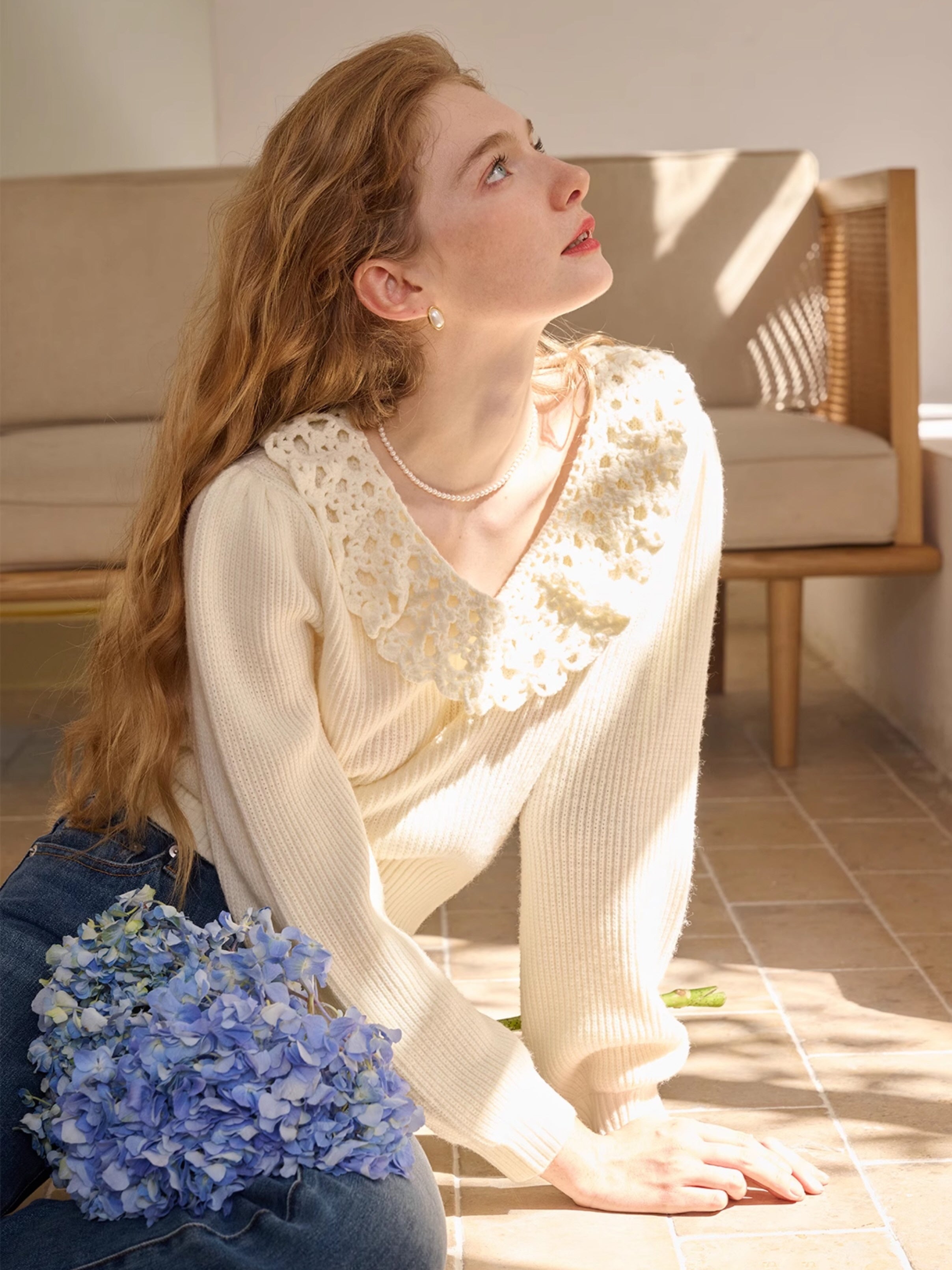 Vintage Lace Collar Knit Sweater