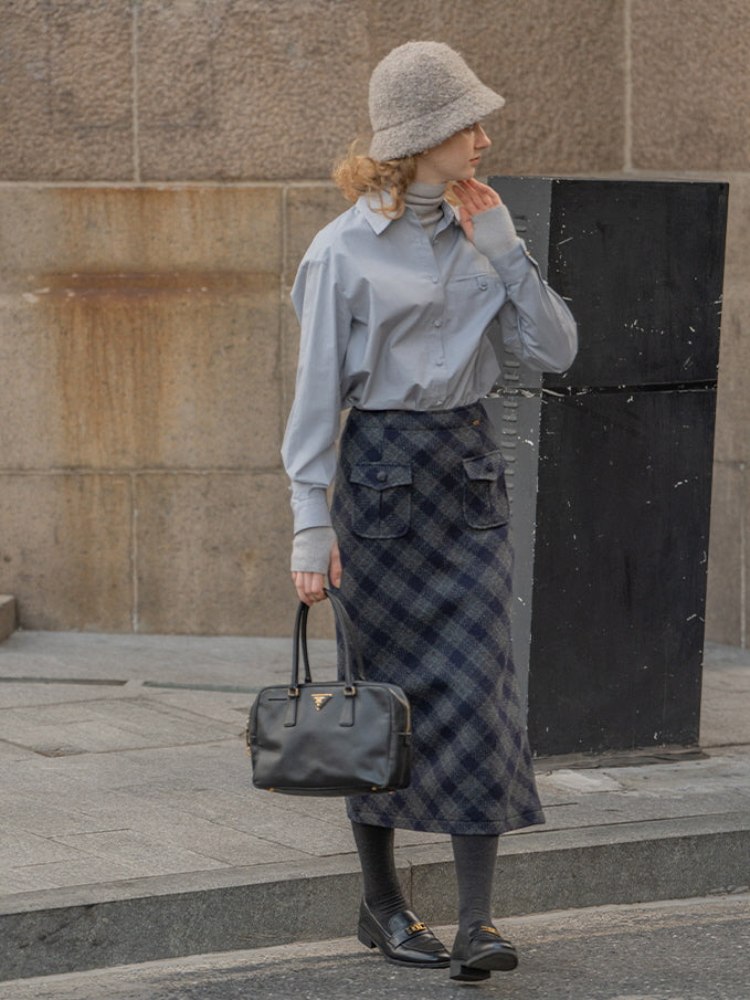 Dreamy Woolen Plaid Gray Checkered Skirt
