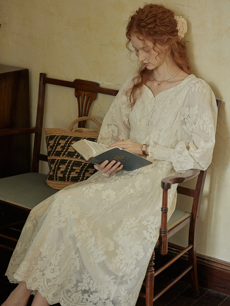Whimsical Vintage Lace Cottagecore Dress