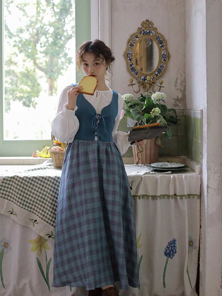 Vintage-Inspired Linen Pinafore Dress & Classic Cotton Blouse