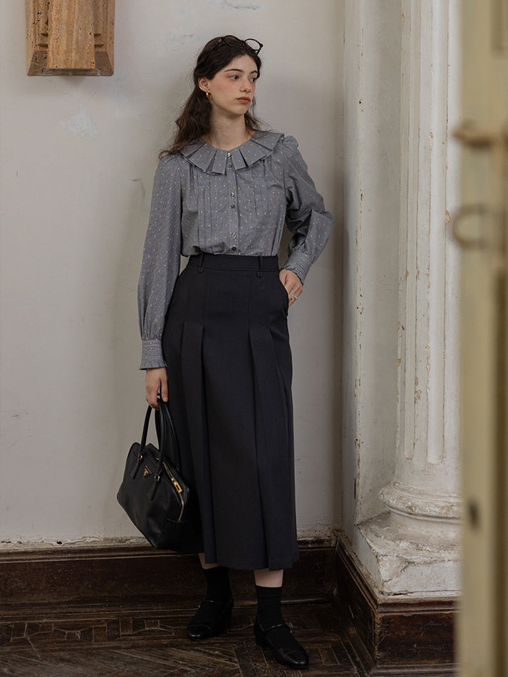 Ruffled Collar Classic Checkered Cotton Blouse