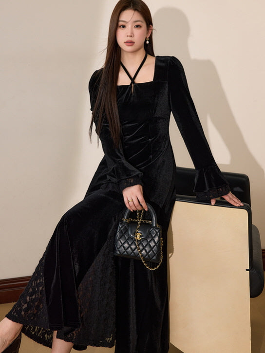 Midnight Velvet Lace Maxi Dress