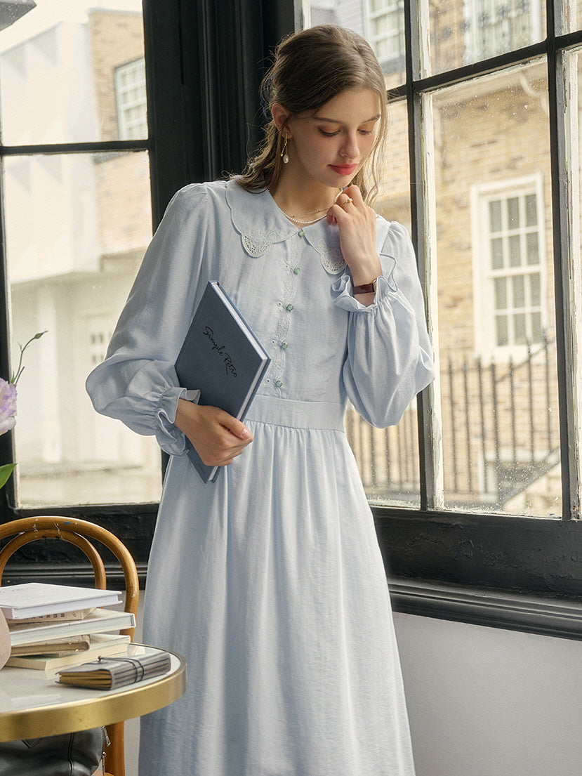 ethereal blue dress Ethereal Pale Blue Wedding Dress: Tulle Sleeves Floral bridal gown