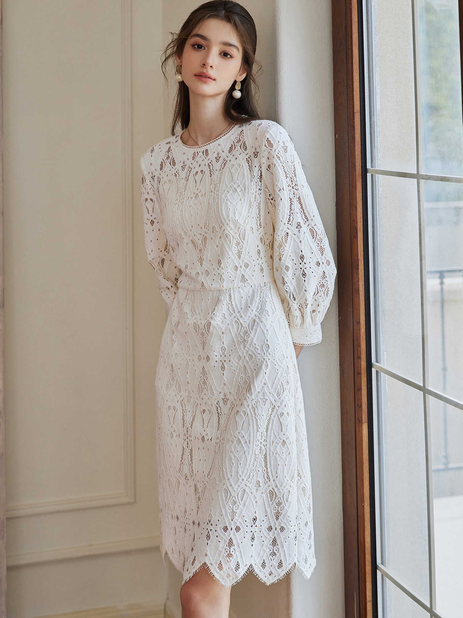 Ivory Lace Vintage Midi Dress