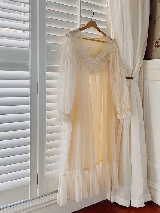 Ethereal Lace-Trim Ivory Nightgown