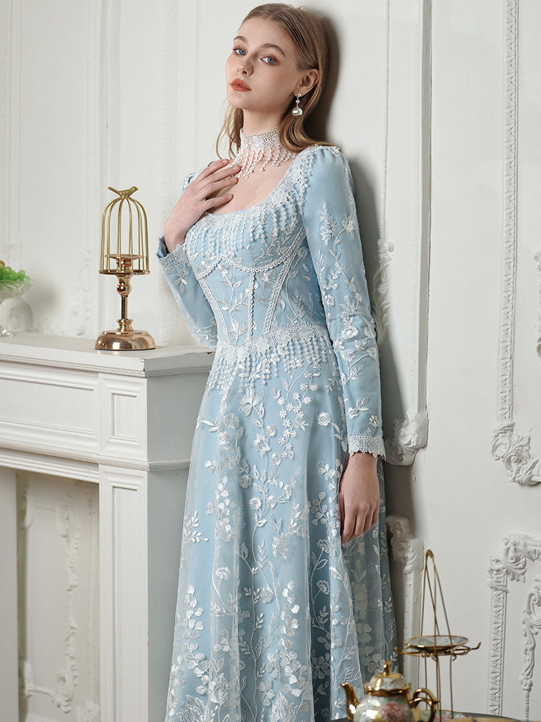 Celestial Blue Embroidered Lace Dress