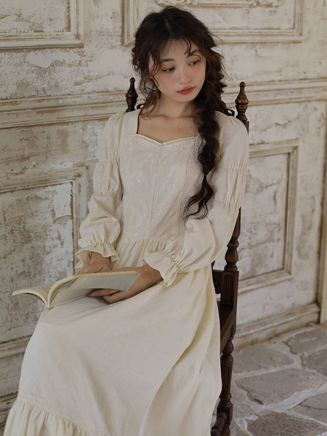 Vintage Princess Beige Cotton Dress