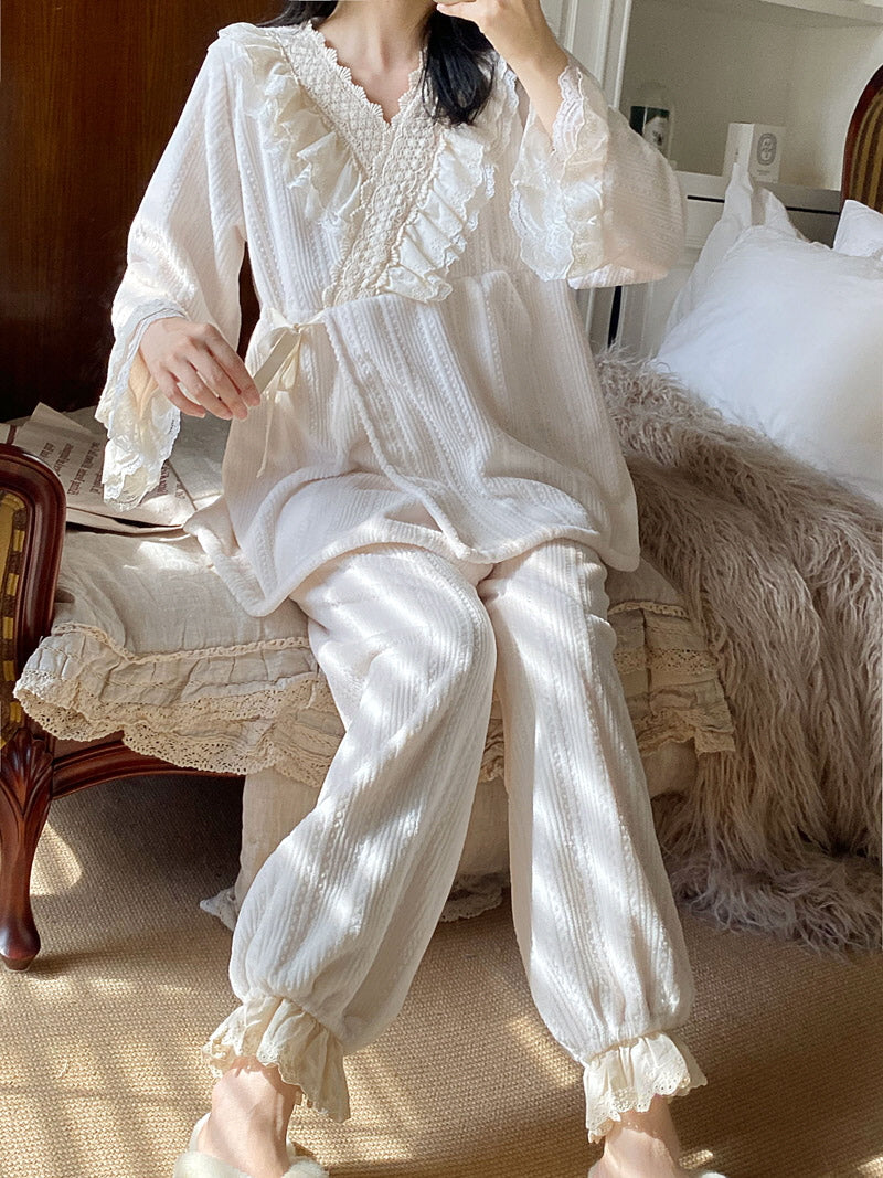 Velvet Dreams Lace Trim Pajama Set