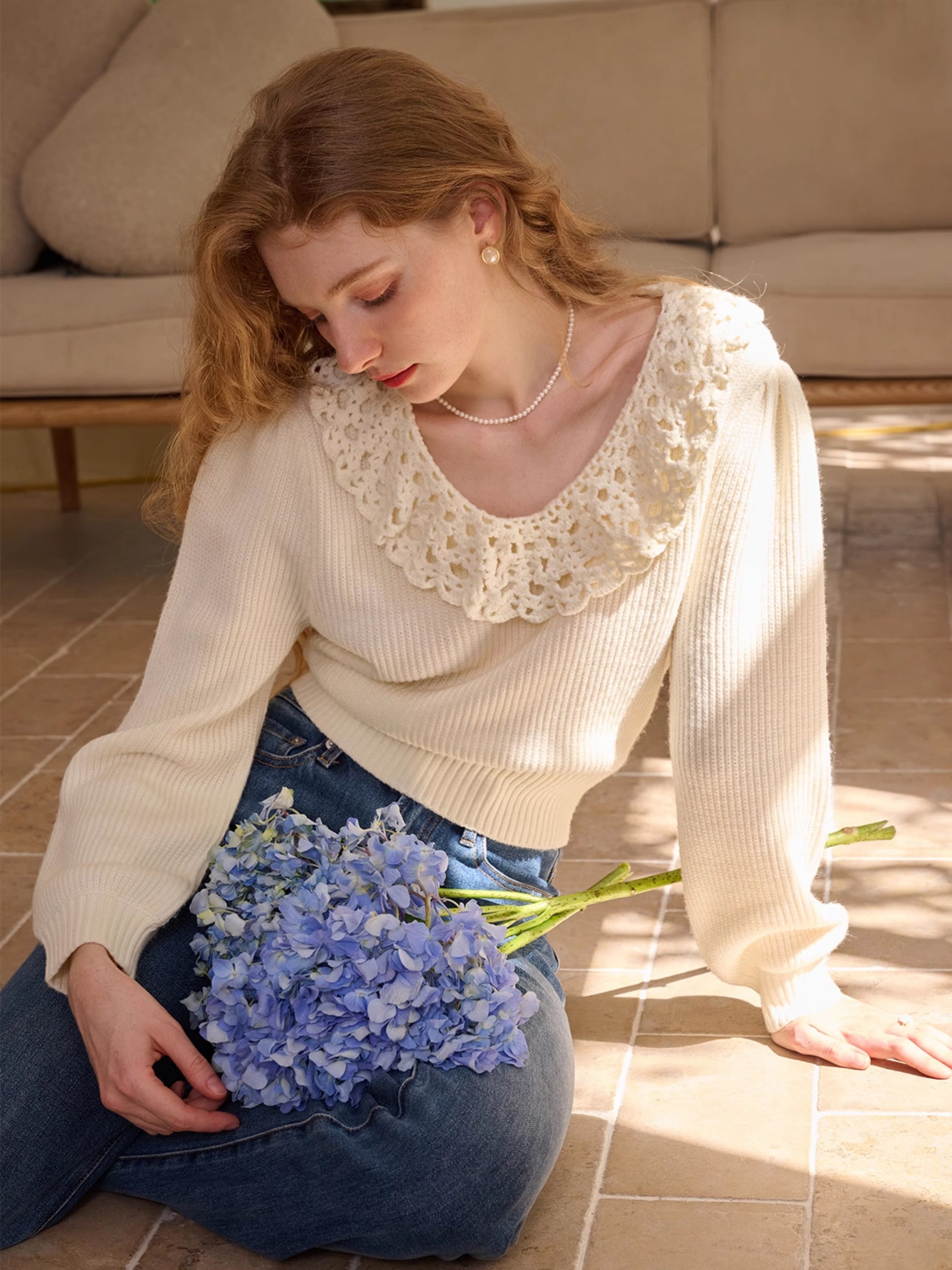 Vintage Lace Collar Knit Sweater