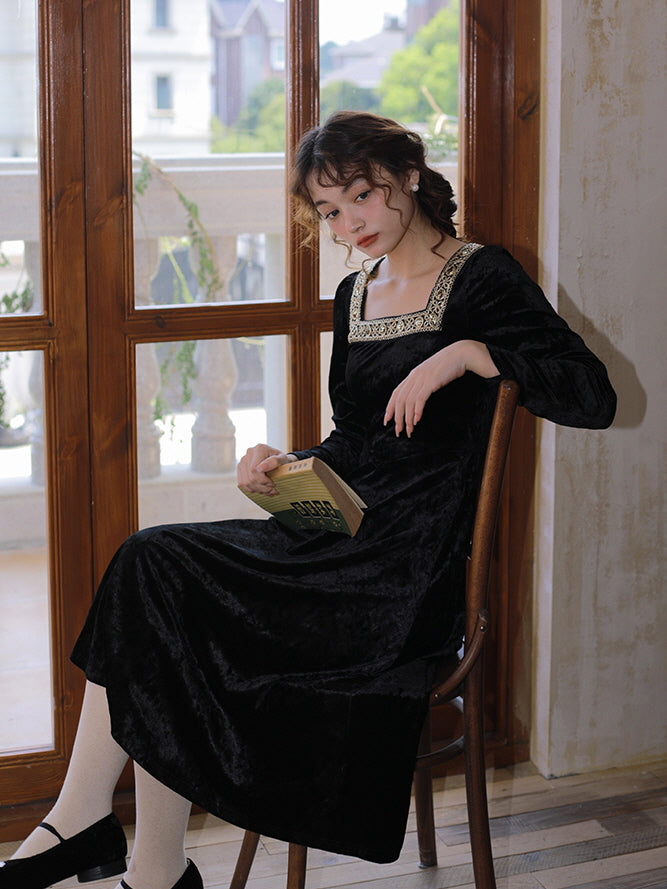 Vintage Black Velvet Princess Dress