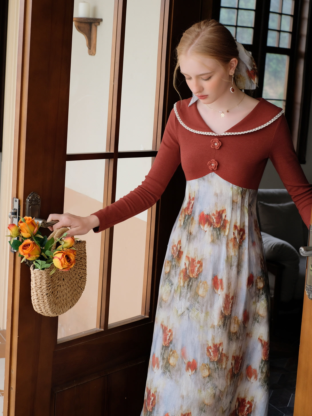 Autumn Bloom Retro Knit Dress