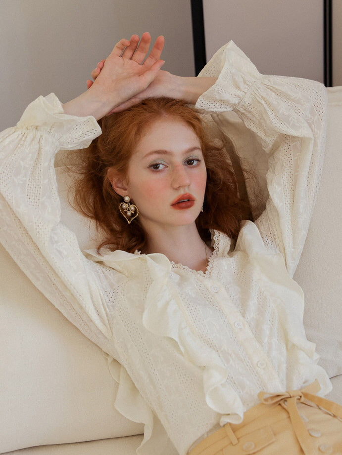 Romantic Lace-Trimmed Ruffle Blouse