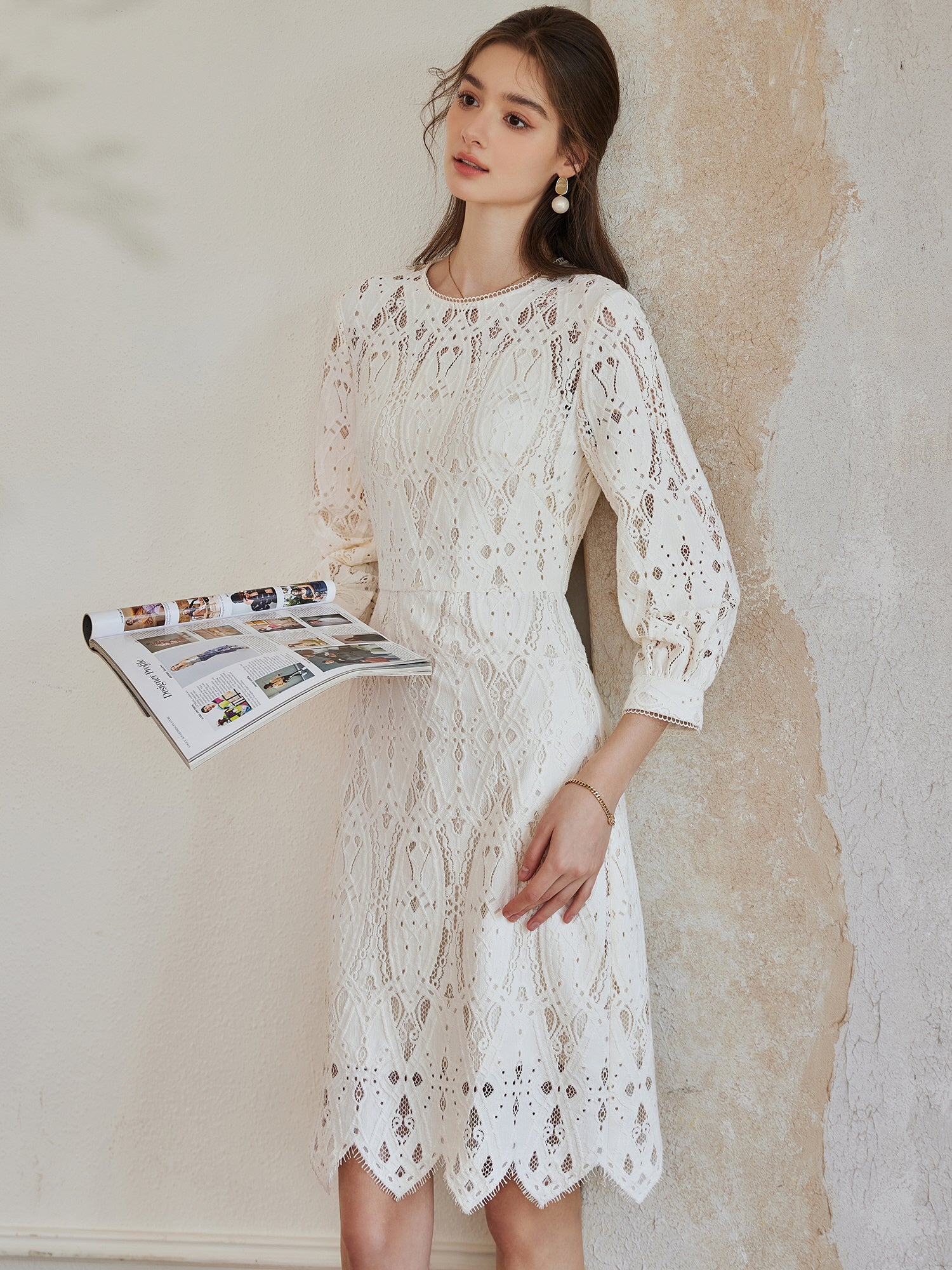Ivory Lace Vintage Midi Dress