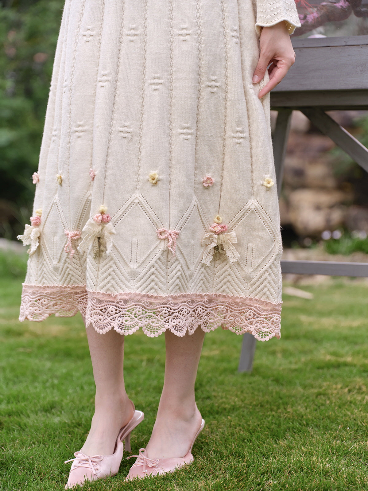 Enchanted Garden Lace-Trim Knitted Dress