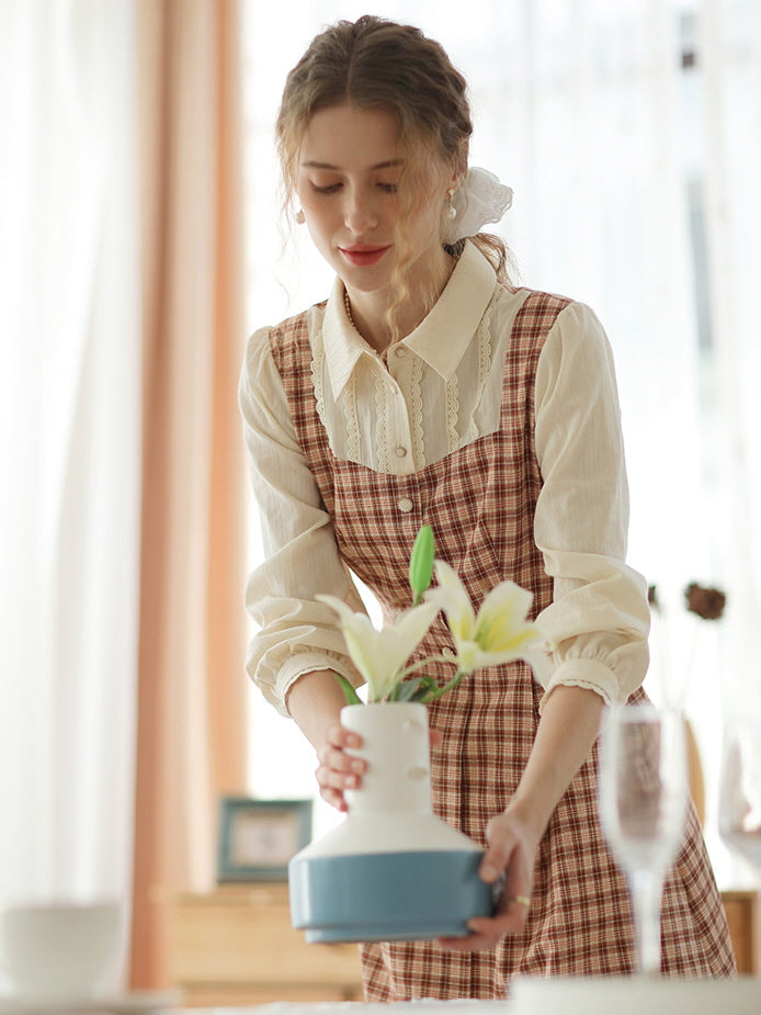 Vintage-Inspired Plaid Pinafore Dress