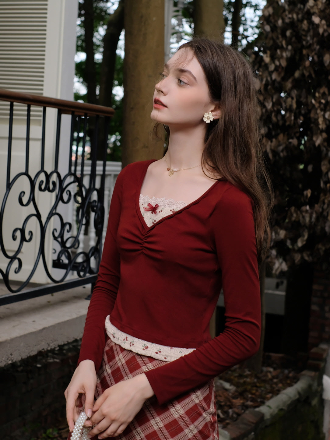 Vintage Knit Top with Lace Trim