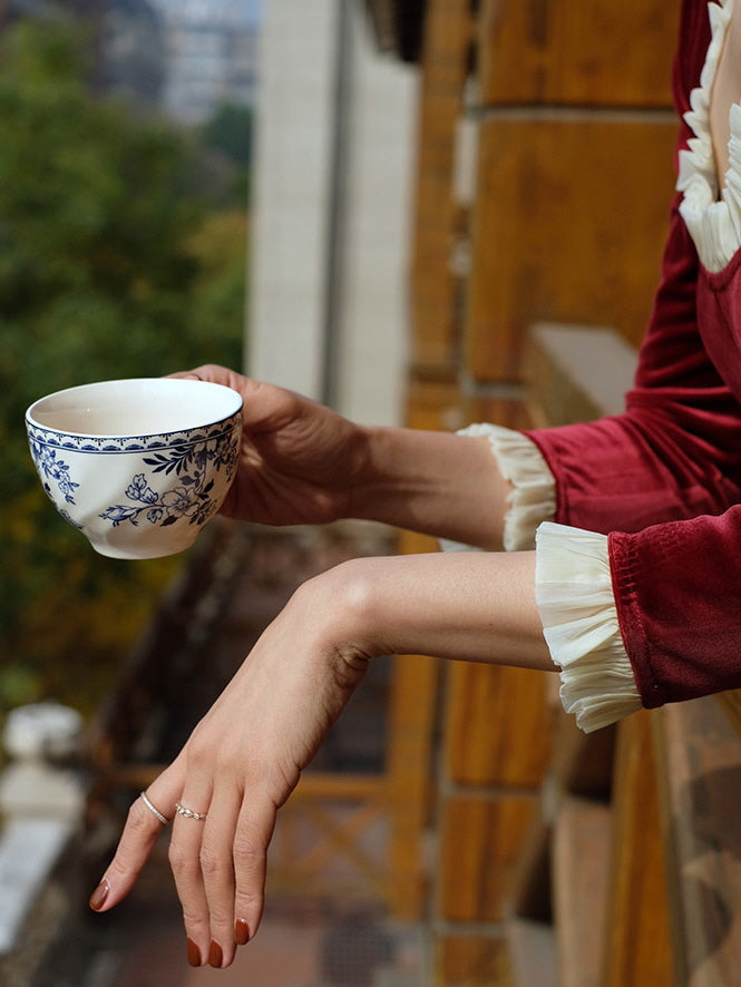 Ruffled Trim Royal Red Velvet Vintage Dress