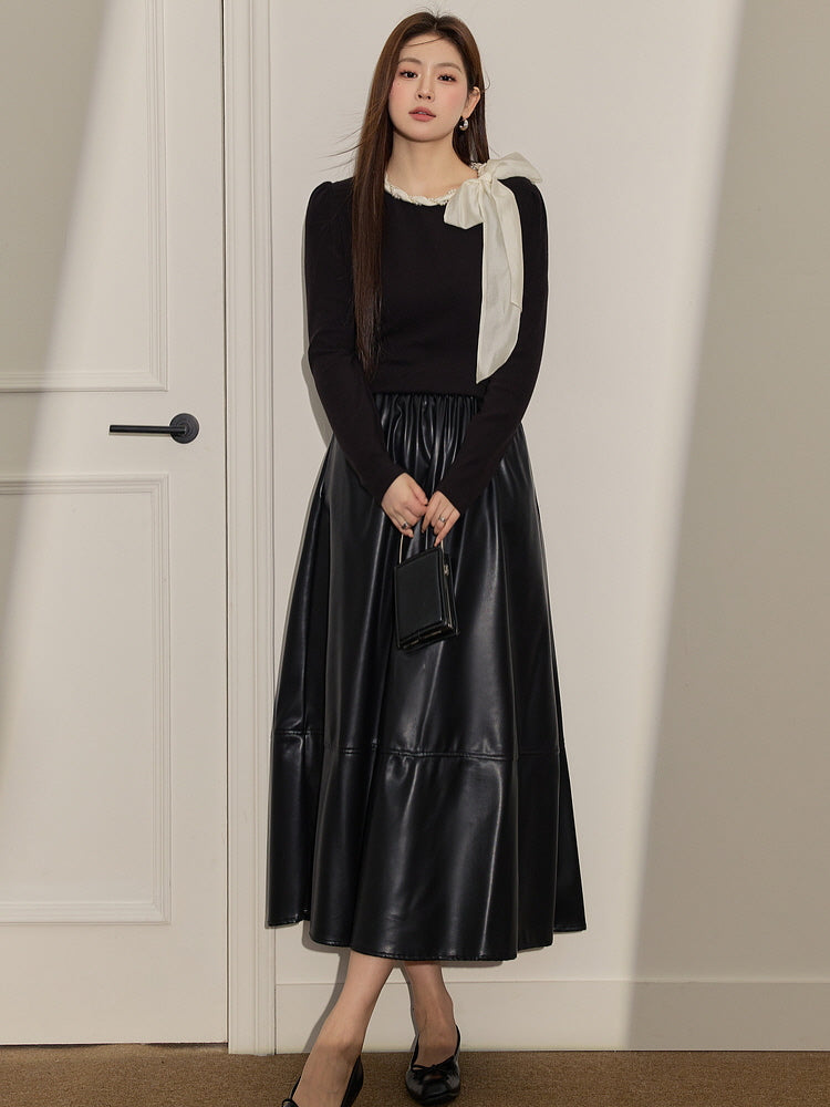 Elegant Pearl-Trimmed Bow Knit Top