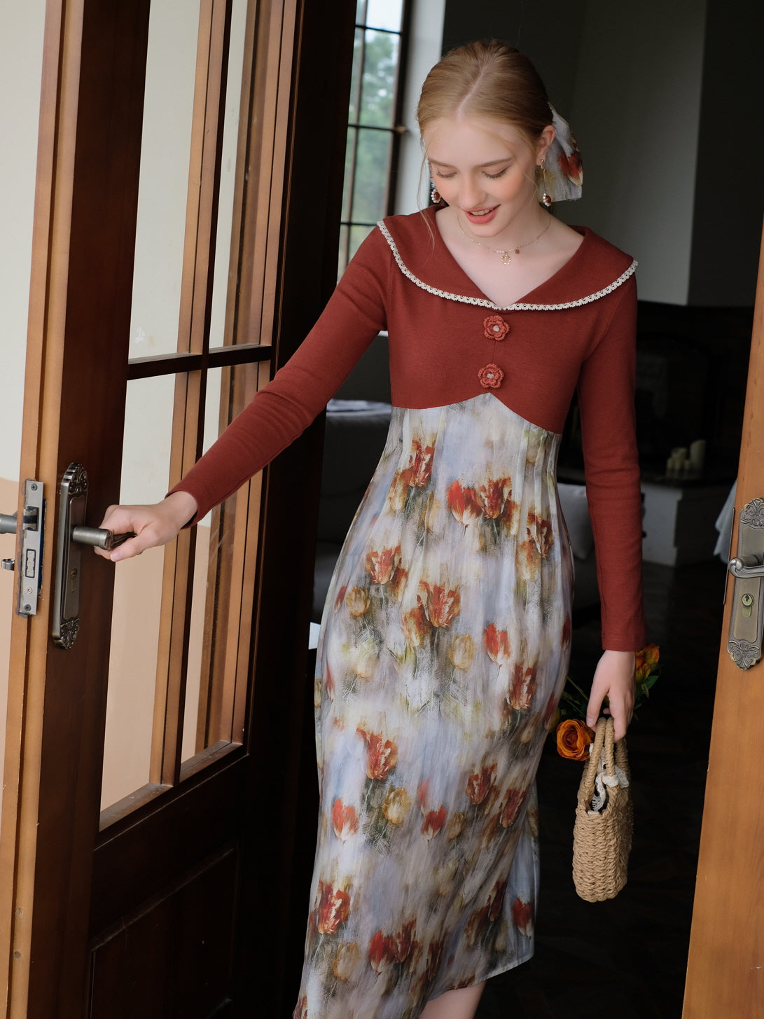 Autumn Bloom Retro Knit Dress