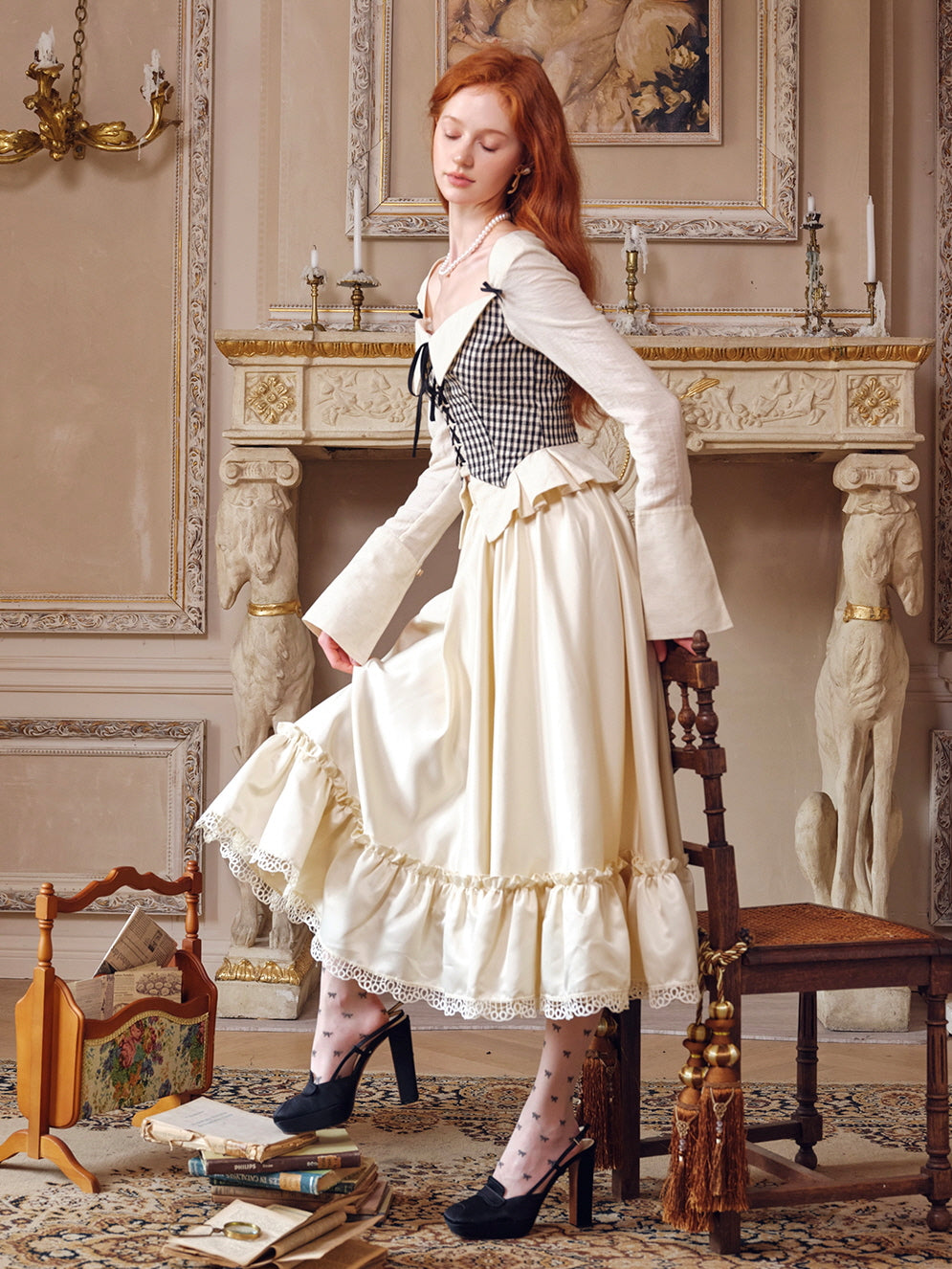 Vintage Plaid Lace-Up Corset Top