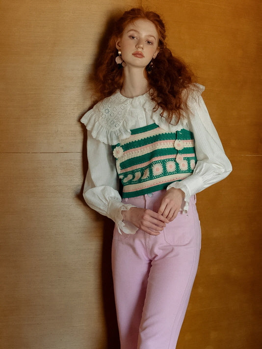 Romantic Ruffled Lace Collar Blouse