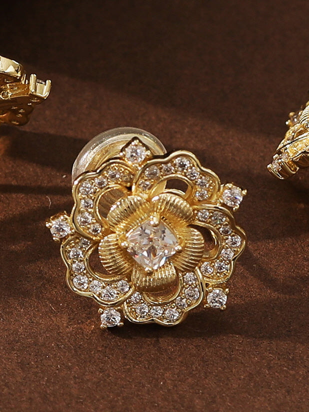 Golden Blossom Crystal Stud Earrings