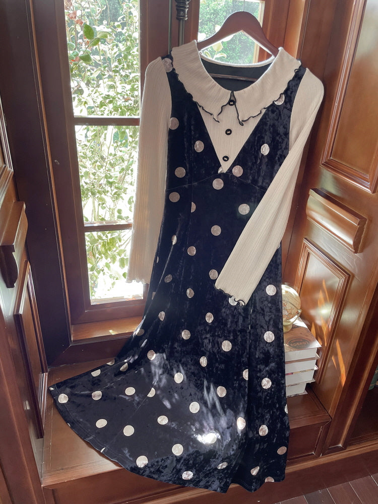 Velvet Polka Dot Layered Look Dress