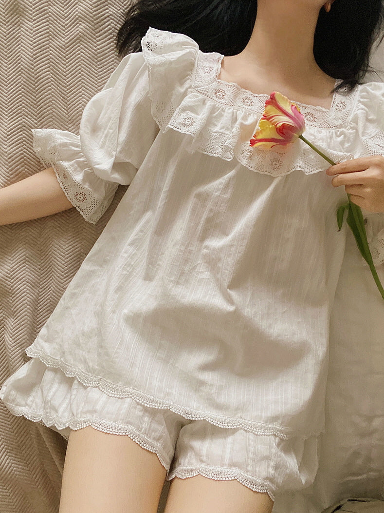 Romantic Summer Lace Trim Pajama Set