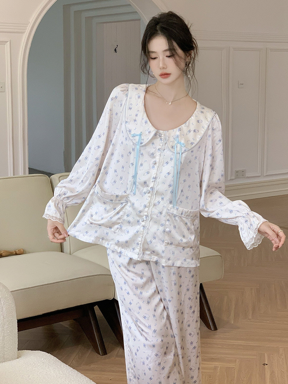 Dreamy Cat Print Pajama Set