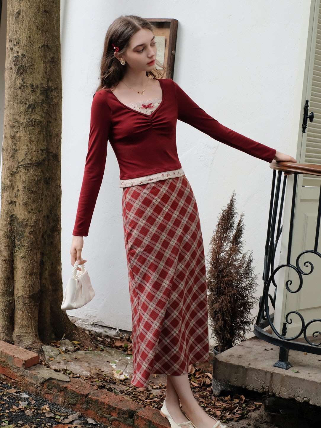 Vintage Knit Top with Lace Trim