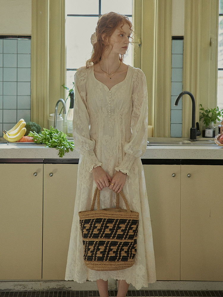 Whimsical Vintage Lace Cottagecore Dress