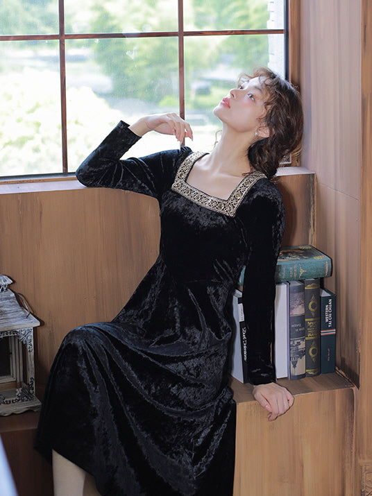 Vintage Black Velvet Princess Dress